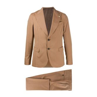 Manuel Ritz Kostuums, Heren, Beige, L, Leer, 24 Abito Biscotto Rever Lancia+gilet