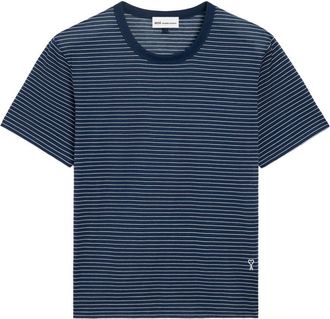 Ami Ink Blue/White Striped Embroidered T-Shirt