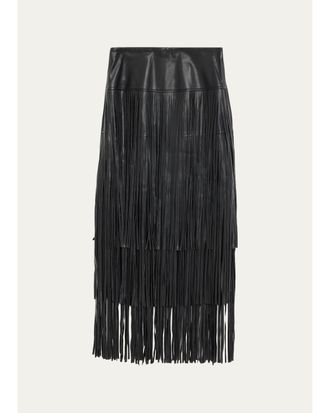 L'agence Karoline Faux-Leather Fringe Maxi Skirt