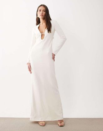 Mango Capsule - Vestito lungo a maniche lunghe color crema con barretta a T-Neutro