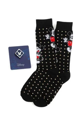 Cufflinks Inc. Mickey Dots Crew Socks & Lapel Pin Set in Black Multi at Nordstrom