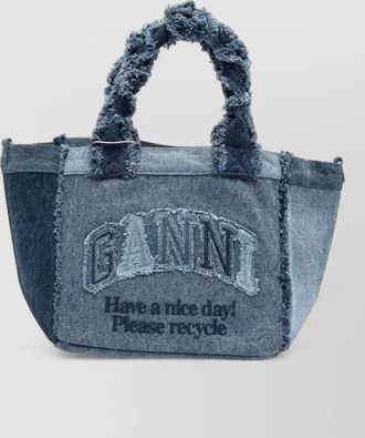 Ganni small denim tote bag dual handles