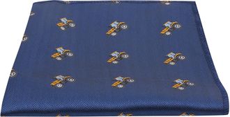 King & Priory Navy Blue Herringbone Embroidered Tractor Pocket Square, Handkerchief
