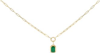 House of Brilliance 10K Yellow Gold Emerald Cut 6x4 MM Green Emerald Solitaire Pendant Necklace at Nordstrom
