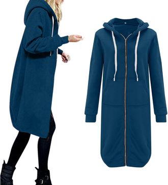 Generic Deals of The Day Sale Prime Hoodies Jacket for Women UK With Pockets Casual Drawstring Long Sleeve Knee Length Coat Autumn Winter Plus Size Zipper Out