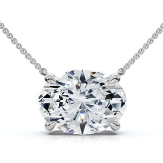 Pompeii3 Certified 3Ct Diamond Oval Solitaire Pendant 14k Gold 18 Womens Chain Lab Grown