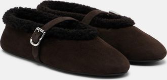Alaia Shearling-lined suede Mary Jane flats