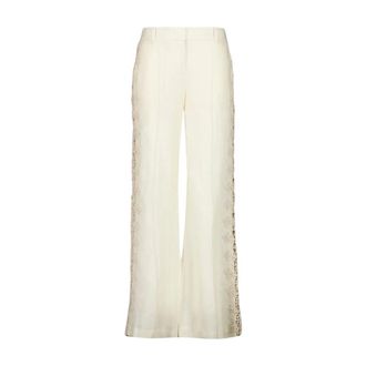 Zimmermann Wide Trousers, female, Beige, M, Lace Insert Flared Linen Trousers