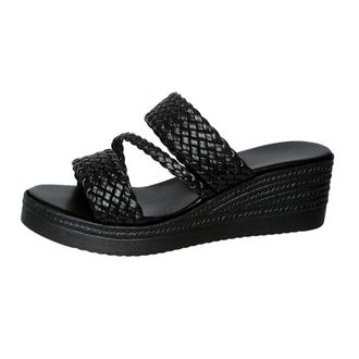 Generic Womens Wedge Platform Espadrilles Slide Sandals Fashion Braided Open Toe Slip On Summer Vacation Beach Shoes (Black,7.5)