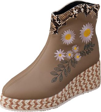 Generic Fashion Thick Bottom Chunky Heel Womens Boots Breathable Fashion Round Head Chunky Heel Womens Shoes 1inch Dress Boots (Khaki, 4.5)