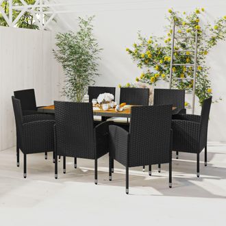 vidaXL Idaxl Juego De Comedor De Jard&iacute;n 9 Piezas Rat&aacute;n Sint&eacute;tico Negro Vidaxl
