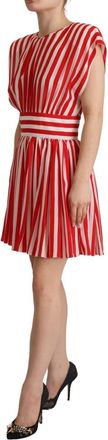 Dolce & Gabbana Womens Red White Stripes Silk Mini A-Line Dress