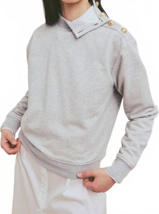 Derek Lam Hylda French Terry Button Shoulder Sweatshirt In Grey