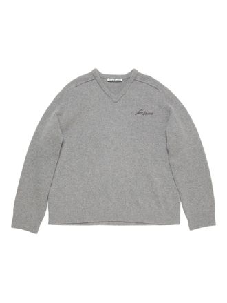 Acne Studios Maglione con scollo a V e logo - Grigio