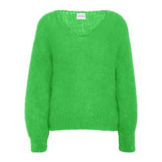 Americandreams Milana LS Mohair Knit - Dames - V-hals truien - Groen - S - Wol - Truien & Vesten