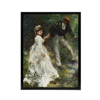 Artery8 The Promenade Couple Renoir Vintage Black Framed Canvas Wall Art in Green | Size: W24 x H32