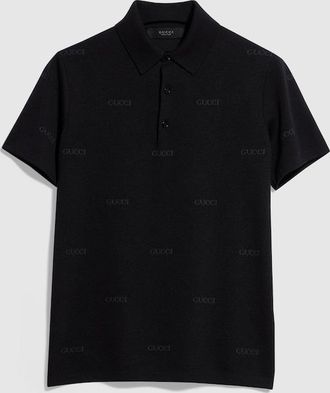 Gucci Wool Silk Gucci Jacquard Polo Shirt, Size XXXL, Black