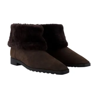 Toteme Womens Fold-Down Shearling-Trimmed Ankle Boot Brown Lambskin