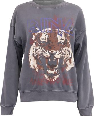 Anine Bing Graphic Print Sweatshirt in Grey Cotton