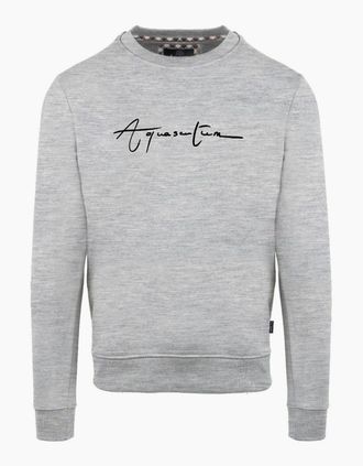 Aquascutum Mens Crew Neck Ribbed Collar Long Sleeve Sweatshirt - Grey - Size: 2X large