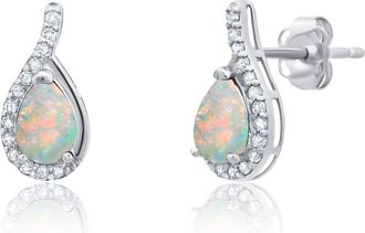 MAX + STONE 14k Yellow or White Gold Gemstone Pear Shape Drop Stud with Diamonds Accents