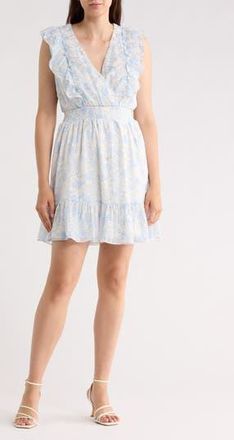 Halogen Floral Sleeveless Godet Minidress in Blue Multi at Nordstrom Rack, Size X-Small