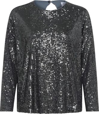 Saint Tropez Grijs IJzer Pailletblouse - Dames - Blouses - Grijs - XS - Polyester - Overhemden