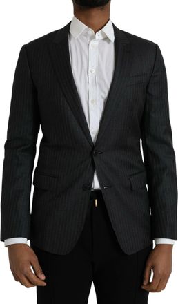 Dolce & Gabbana Mens Classic Fit Pinstripe Blazer - Dark Grey Wool - Size EU 46 (Mens)