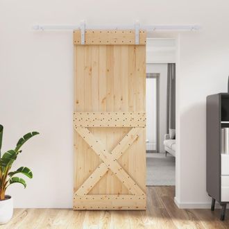 Berkfield Home Sliding Door with Hardware Set 85x210 cm Solid Wood Pine in Brown