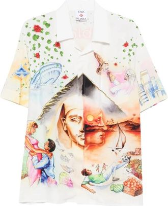Casablanca Arts Egyptiens Short Sleeve Linen Shirt - Heren - Korte mouwen Overhemden - Wit - 2XL - Linnen - Overhemden