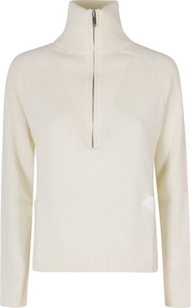 Semicouture Cream Meg High Neck Half-Zip Wool-Blend Sweater