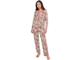 Karen Neuburger Petite Vintage Dreams Long Sleeve Notch Top Long Pants Set With Picot Trim Womens Pajama Sets Forest Rose : PXL (US 18P-20P)
