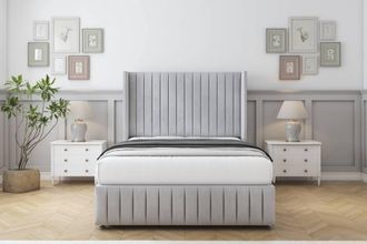 Comfort Beds Chester Naples Divan Set No Drawers-54 Wingback-Footboard in Silver | Size: Super King