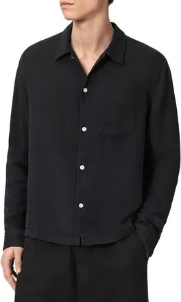 AllSaints Bale Cotton & Lyocell Button-Up Shirt in Tap Shoe Black at Nordstrom, Size Xx-Large