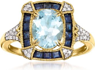 Ross-Simons Aquamarine and. Sapphire Ring With. Diamonds in 14kt Yellow Gold