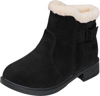 Generic Womens Winter Boots Cosy Slip On Short Boots Casual Solid Color Fleece Lined Low Chunky Heel Comfy Warm Ankle Walking Shoes Non-Slip Classic