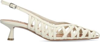 Bibi Lou Witte leren slingback met weefdetail - Dames - Pumps - Wit - 36 EU - Leer - Schoenen