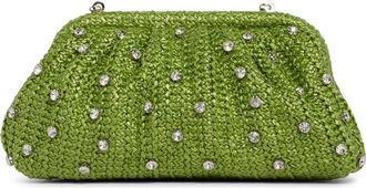 Jessica McClintock Violetta Rhinestone Studded Straw Frame Clutch in Green at Nordstrom Rack