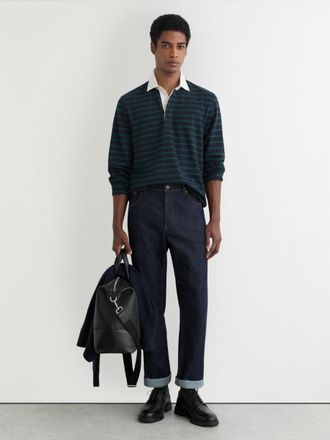 Reiss Navy & green Cotton Rugby-stripe Polo Shirt, Xxl