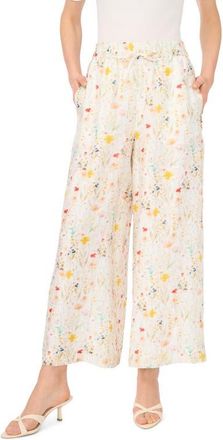 Vince Camuto Floral Print Tie Waist Wide Leg Pants in Ultra White at Nordstrom, Size X-Large