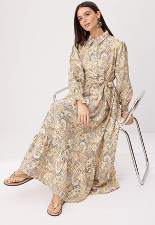 Trendyol Modest Dames Geel Paisley Maxi Lang A-lijn Modest Jurken