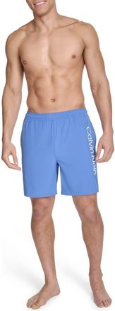 Calvin Klein Solid Stretch Volley Swim Shorts in Blue at Nordstrom Rack, Size Xx-Large