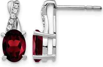 Diamond2Deal 14k White Gold Garnet and Diamond Earrings