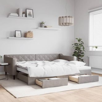 vidaXL Sof&aacute; Cama Nido Con Cajones Tela Gris Taupe 90x200 Cm Vidaxl