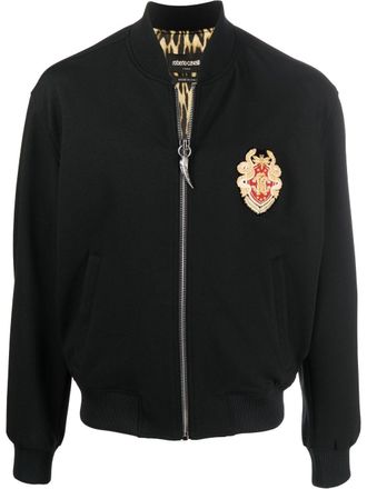 Roberto Cavalli logo-patch bomber jacket - men - Polyamide/Viscose/Elastane - 50 - Black