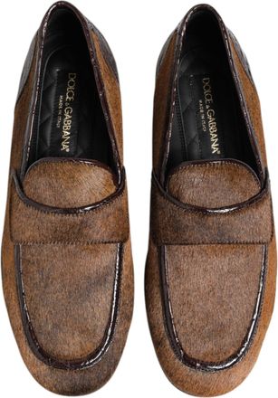 Dolce & Gabbana Brown Loafers Leather Slip On Men Dress Shoes Caiman