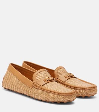 Tod's Gommino leather-trimmed raffia loafers