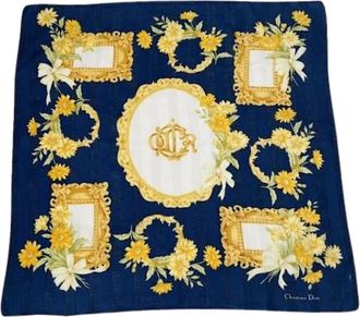 Dior Pre-owned Scarves, female, Blue, Size: ONE SIZE Pre-owned Vintage Silk Scarf