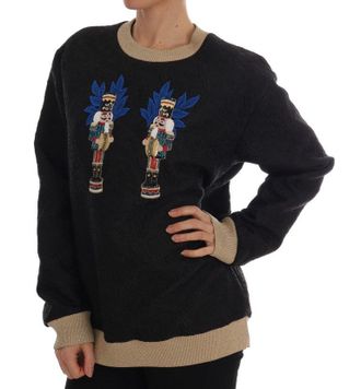 Dolce & Gabbana Womens Black Fairy Tale Brocade Zipper Sweater Cotton Clothing