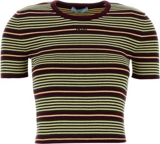 Prada Embroidered Cotton Blend T Shirt